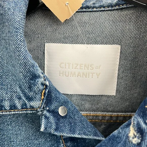 $298 Citizens of Humanity Blue Cotton Cropped Denim Alma Horsebit Jacket size XS - Picture 8 of 10